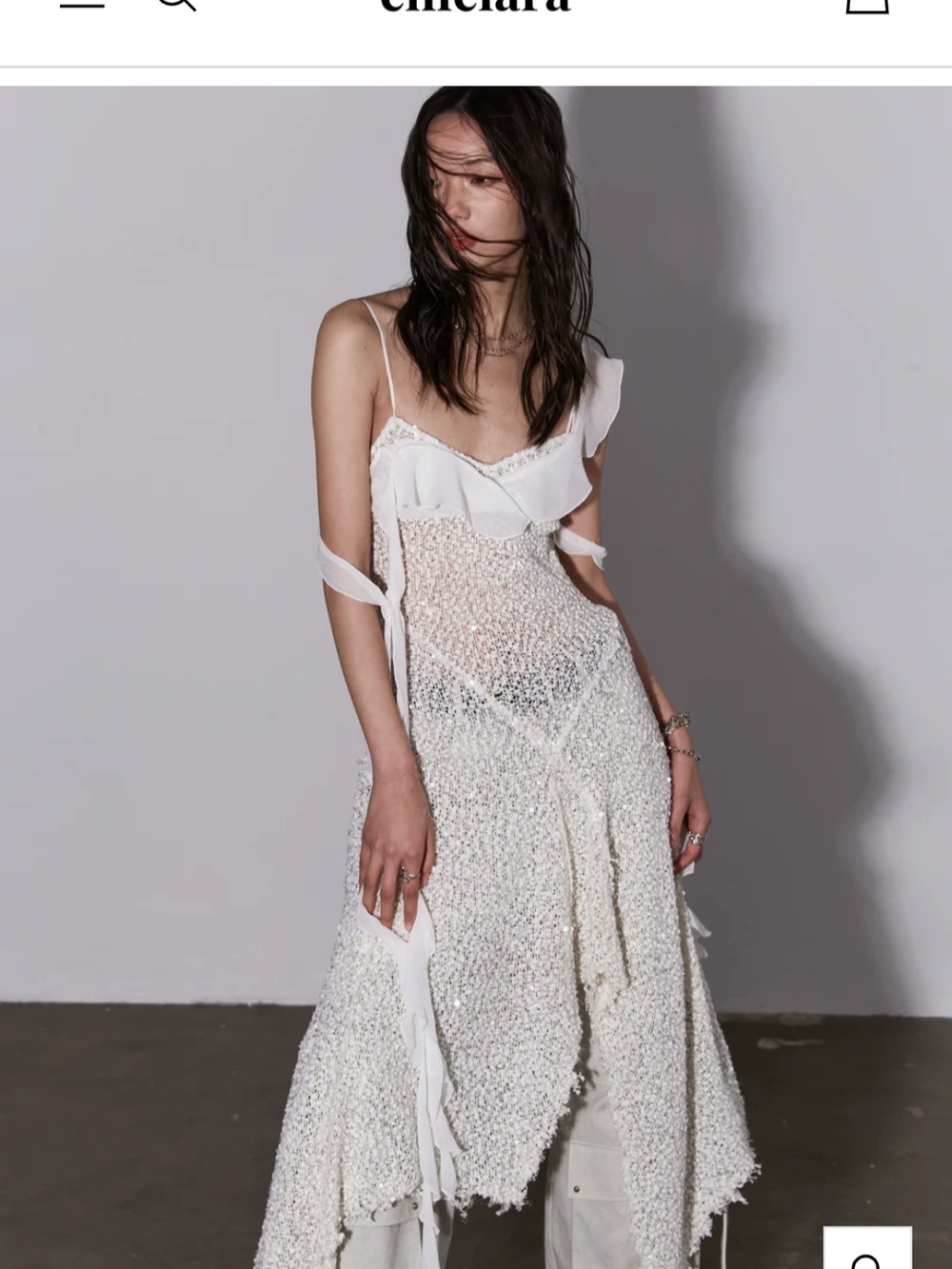 Jnylon Studios Chiclata White Textured Slip Dress with Ruffle Spaghetti Straps